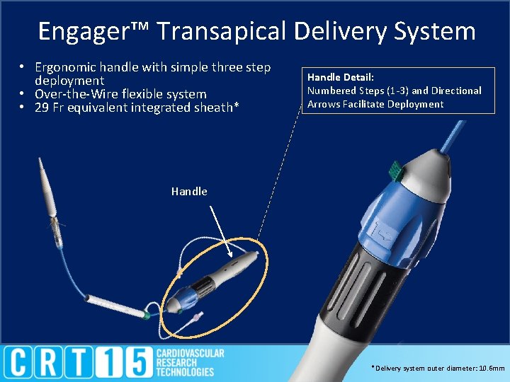 Engager™ Transapical Delivery System • Ergonomic handle with simple three step deployment • Over-the-Wire