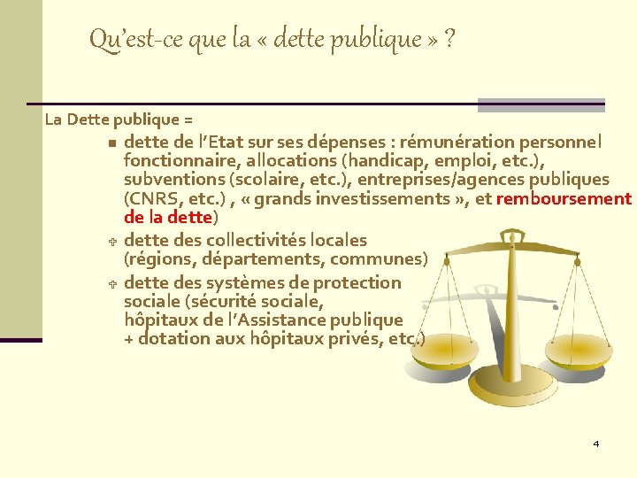 Qu’est-ce que la « dette publique » ? La Dette publique = n U