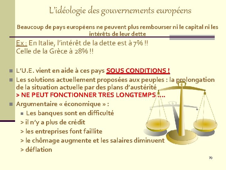 L’idéologie des gouvernements européens Beaucoup de pays européens ne peuvent plus rembourser ni le