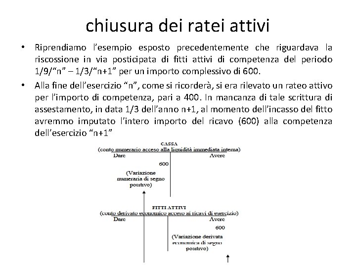 chiusura dei ratei attivi • Riprendiamo l’esempio esposto precedentemente che riguardava la riscossione in