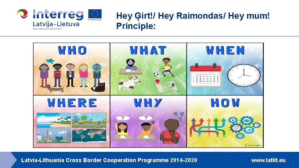 Hey Ģirt!/ Hey Raimondas/ Hey mum! Principle: Latvia-Lithuania Cross Border Cooperation Programme 2014 -2020