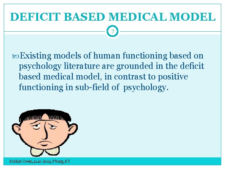 DEFICIT BASED MEDICAL MODEL 7 Existing models of human functioning based on psychology literature