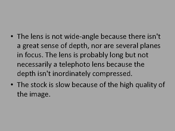  • The lens is not wide-angle because there isn't a great sense of