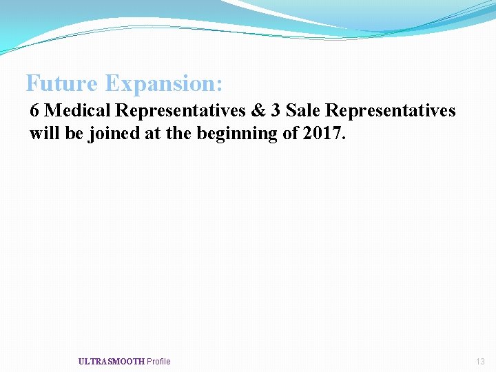 Future Expansion: 6 Medical Representatives & 3 Sale Representatives will be joined at the
