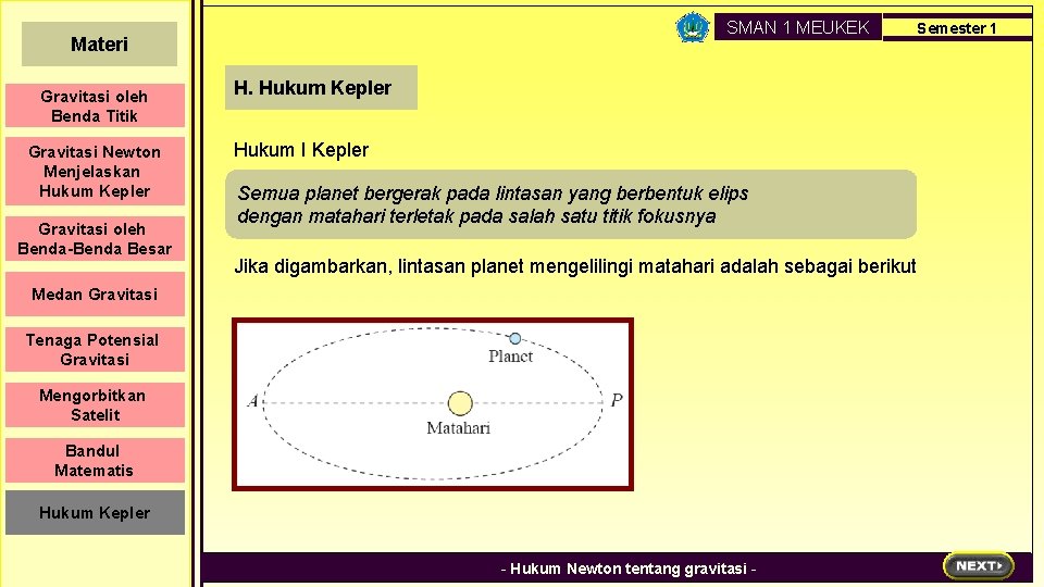 SMAN 1 MEUKEK Materi Gravitasi oleh Benda Titik Gravitasi Newton Menjelaskan Hukum Kepler Gravitasi
