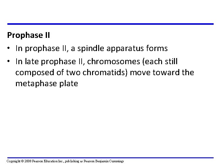 Prophase II • In prophase II, a spindle apparatus forms • In late prophase