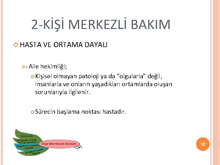 2 -KİŞİ MERKEZLİ BAKIM HASTA VE ORTAMA DAYALI Aile hekimliği; Kişisel olmayan patoloji ya