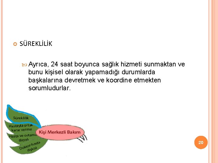  SÜREKLİLİK Ayrıca, 24 saat boyunca sağlık hizmeti sunmaktan ve bunu kişisel olarak yapamadığı