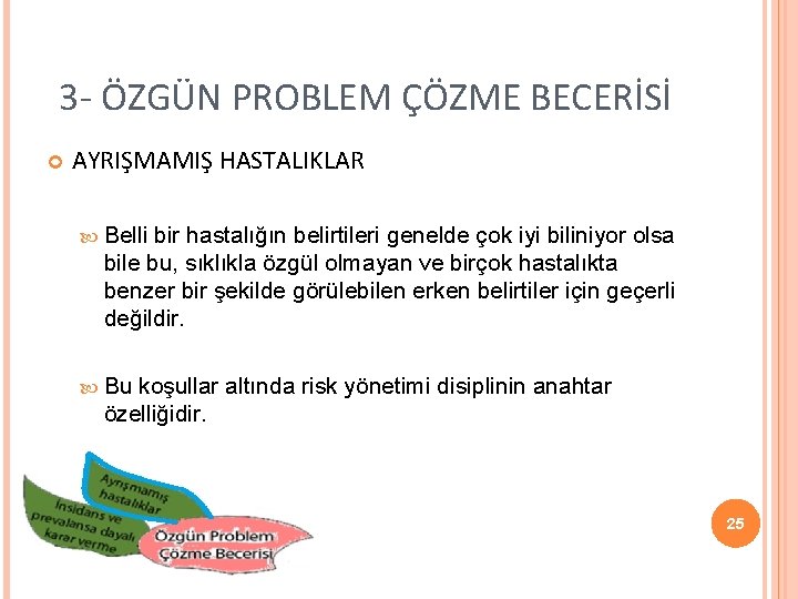 3 - ÖZGÜN PROBLEM ÇÖZME BECERİSİ AYRIŞMAMIŞ HASTALIKLAR Belli bir hastalığın belirtileri genelde çok