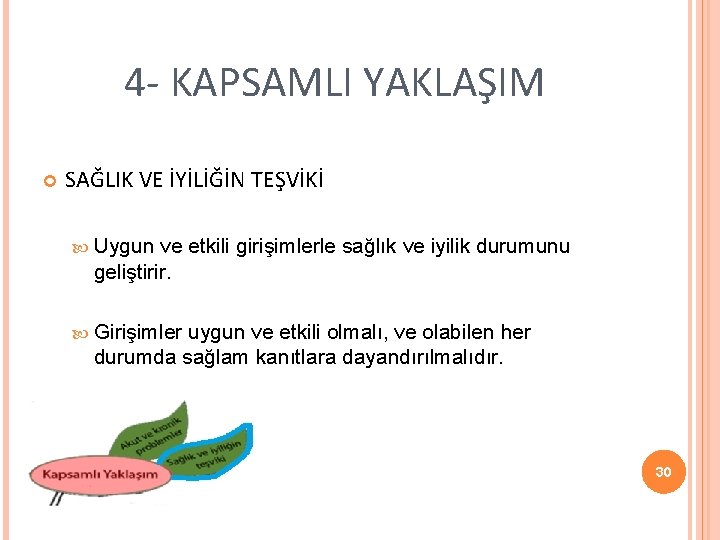 4 - KAPSAMLI YAKLAŞIM SAĞLIK VE İYİLİĞİN TEŞVİKİ Uygun ve etkili girişimlerle sağlık ve