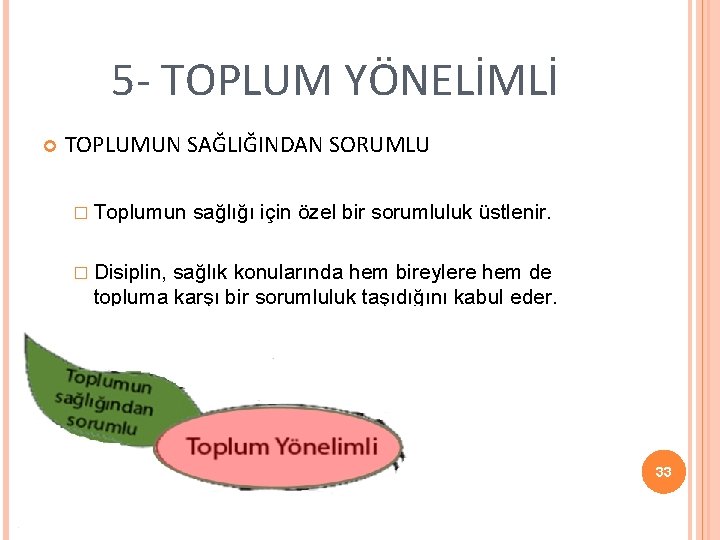 5 - TOPLUM YÖNELİMLİ TOPLUMUN SAĞLIĞINDAN SORUMLU � Toplumun sağlığı için özel bir sorumluluk