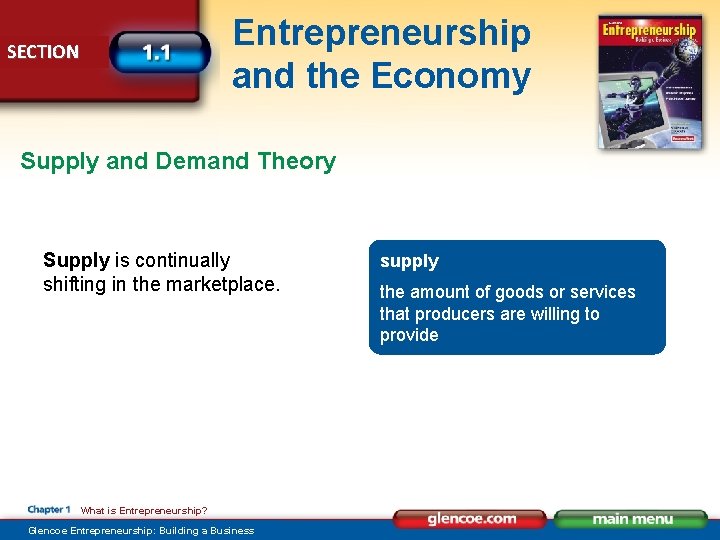 Entrepreneurship and the Economy SECTION Supply and Demand Theory Supply is continually shifting in