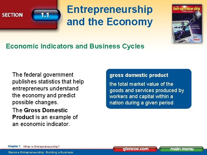 Entrepreneurship and the Economy SECTION Economic Indicators and Business Cycles The federal government publishes