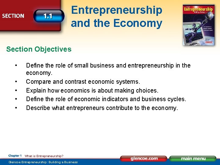 Entrepreneurship and the Economy SECTION Section Objectives • • • Define the role of