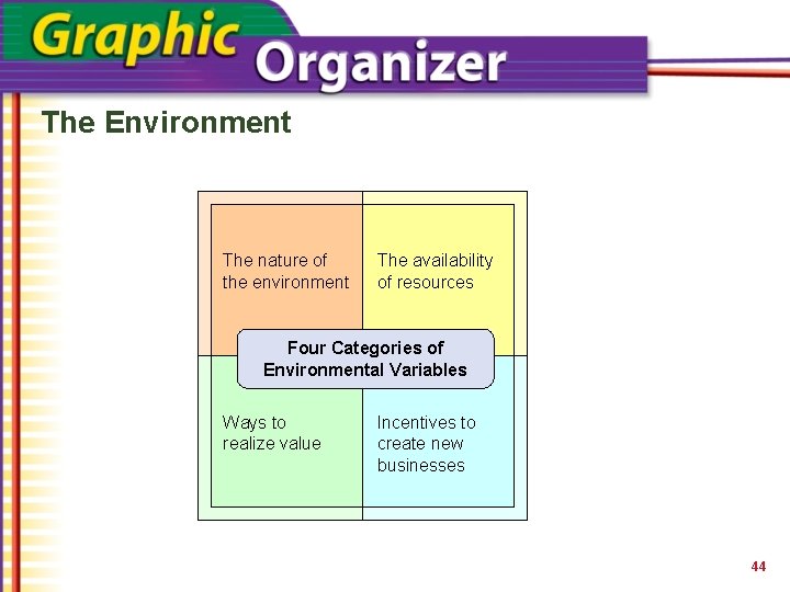 The Environment The nature of the environment The availability of resources Four Categories of