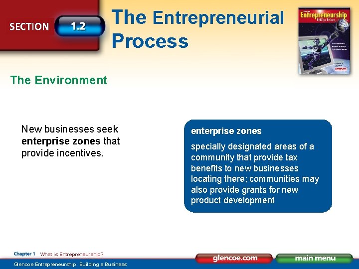 SECTION The Entrepreneurial Process The Environment New businesses seek enterprise zones that provide incentives.
