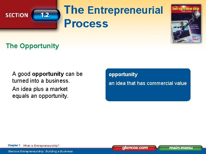 SECTION The Entrepreneurial Process The Opportunity A good opportunity can be turned into a