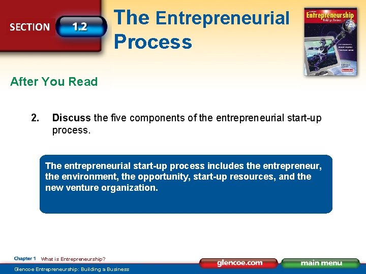 The Entrepreneurial Process SECTION After You Read 2. Discuss the five components of the