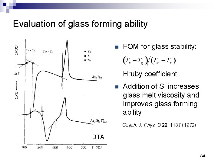 Evaluation of glass forming ability n FOM for glass stability: Hruby coefficient n Addition