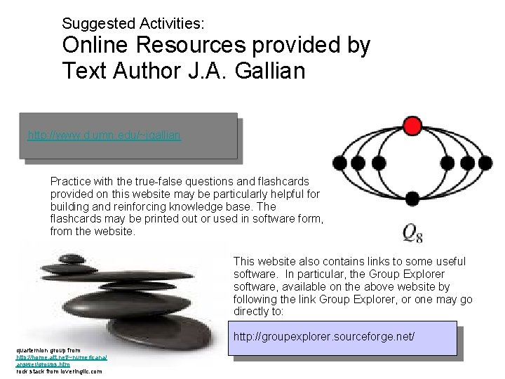 Suggested Activities: Online Resources provided by Text Author J. A. Gallian http: //www. d.