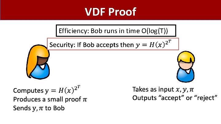 VDF Proof Efficiency: Bob runs in time O(log(T)) 