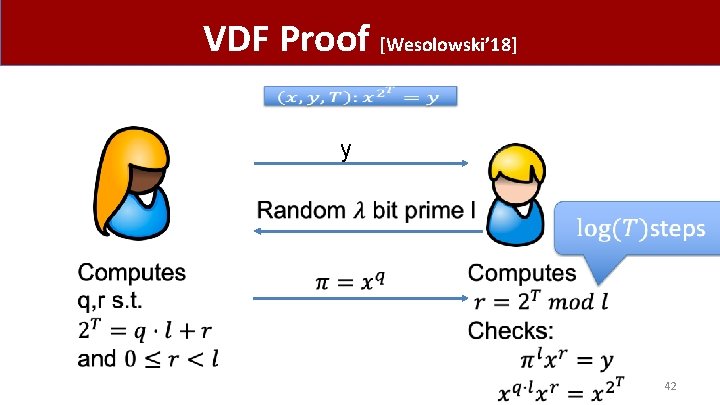 VDF Proof [Wesolowski’ 18] y 42 