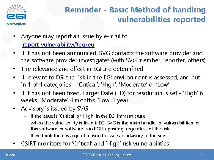 Reminder - Basic Method of handling vulnerabilities reported • Anyone may report an issue