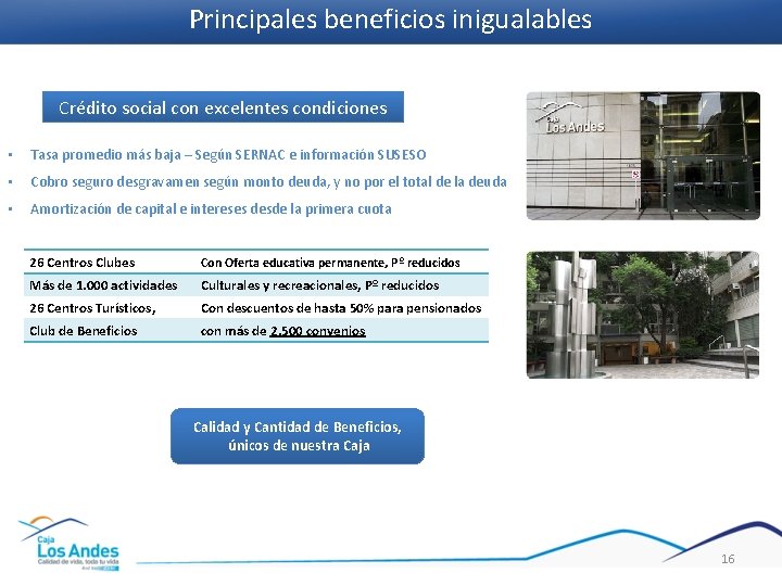 Principales beneficios inigualables Crédito social con excelentes condiciones • Tasa promedio más baja –