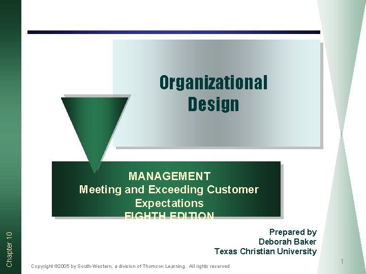 Organizational Design Chapter 10 MANAGEMENT Meeting and Exceeding Customer Expectations EIGHTH EDITION Prepared by