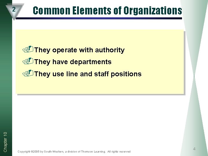 2 Common Elements of Organizations Chapter 10 . They operate with authority. They have