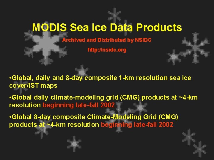 MODIS Sea Ice Data Products Archived and Distributed by NSIDC http: //nsidc. org •