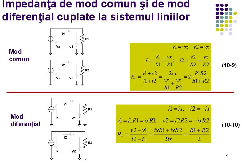 Impedanţa de mod comun şi de mod diferenţial cuplate la sistemul liniilor Mod comun