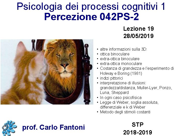 Psicologia dei processi cognitivi 1 Percezione 042 PS-2 Lezione 19 28/05/2019 • • •