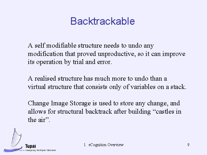 Backtrackable A self modifiable structure needs to undo any modification that proved unproductive, so