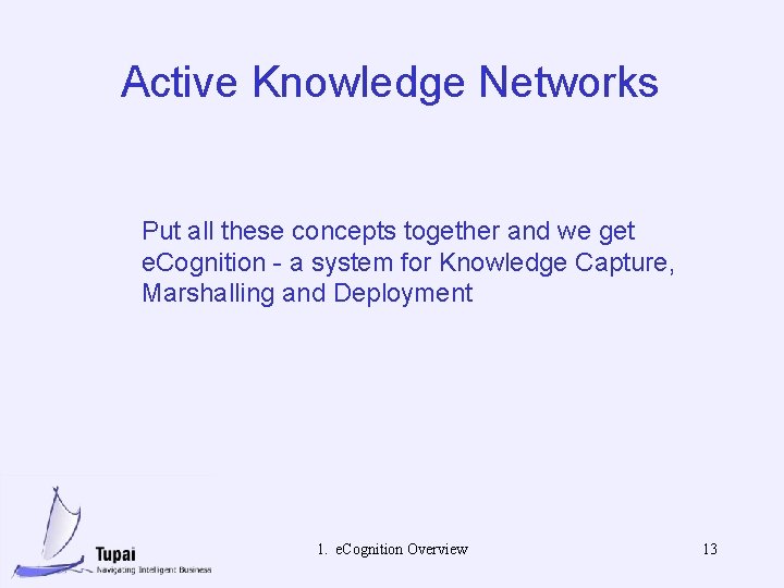 Active Knowledge Networks Put all these concepts together and we get e. Cognition -