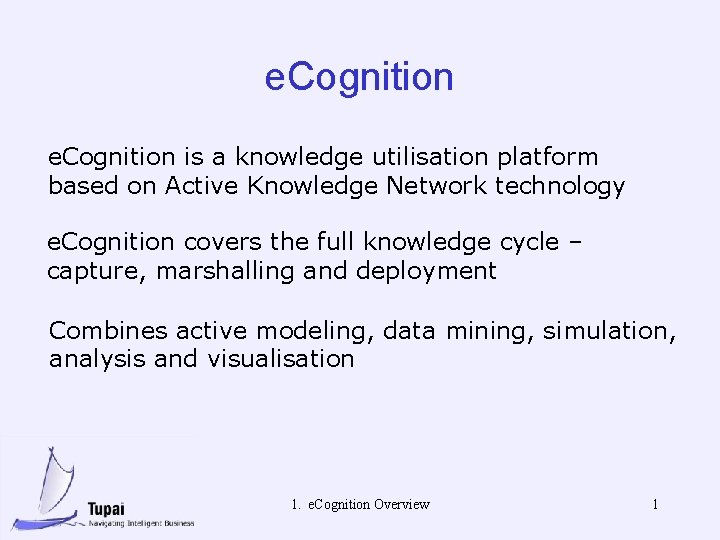 e. Cognition is a knowledge utilisation platform based on Active Knowledge Network technology e.