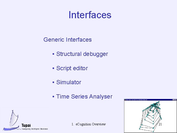 Interfaces Generic Interfaces • Structural debugger • Script editor • Simulator • Time Series