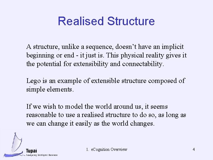 Realised Structure A structure, unlike a sequence, doesn’t have an implicit beginning or end