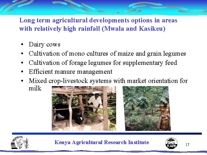 Long term agricultural developments options in areas with relatively high rainfall (Mwala and Kasikeu)