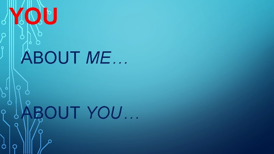 YOU ABOUT ME… ABOUT YOU… 