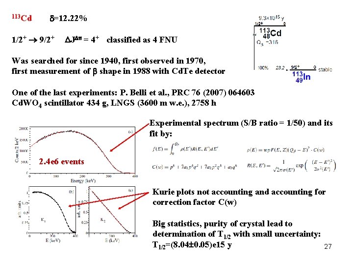 113 Cd =12. 22% 1/2+ 9/2+ J = 4+ classified as 4 FNU Was