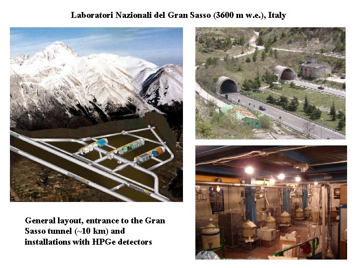 Laboratori Nazionali del Gran Sasso (3600 m w. e. ), Italy General layout, entrance