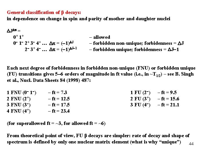 General classification of β decays: in dependence on change in spin and parity of