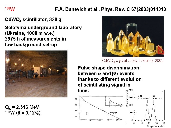 180 W F. A. Danevich et al. , Phys. Rev. C 67(2003)014310 Cd. WO