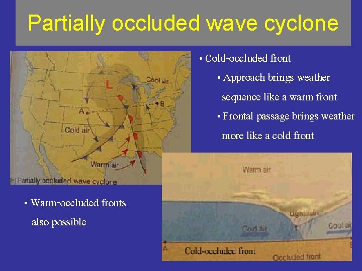 Partially occluded wave cyclone • Cold-occluded front • Approach brings weather sequence like a