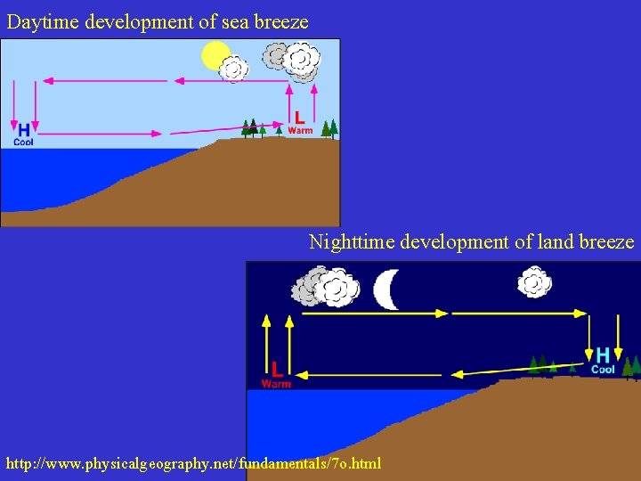 Daytime development of sea breeze Nighttime development of land breeze http: //www. physicalgeography. net/fundamentals/7