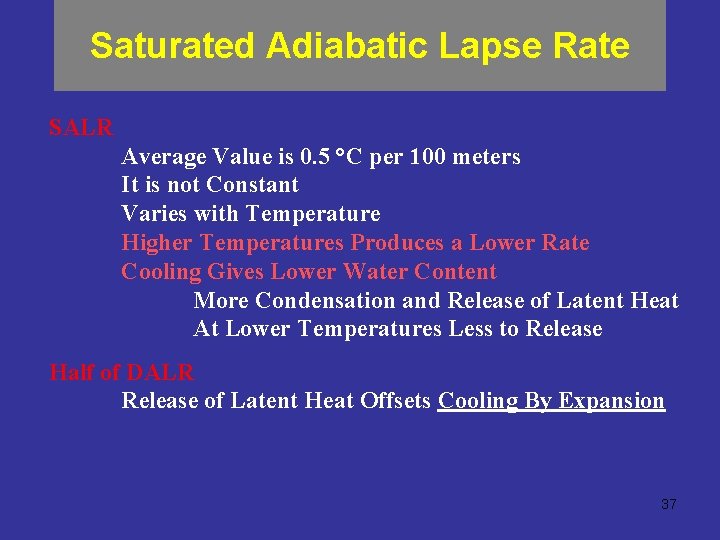 Saturated Adiabatic Lapse Rate SALR Average Value is 0. 5 °C per 100 meters