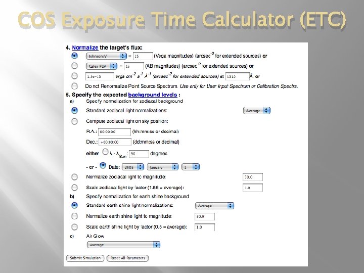 COS Exposure Time Calculator (ETC) 