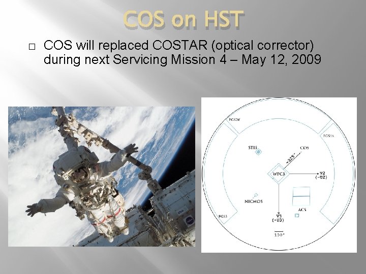 COS on HST � COS will replaced COSTAR (optical corrector) during next Servicing Mission