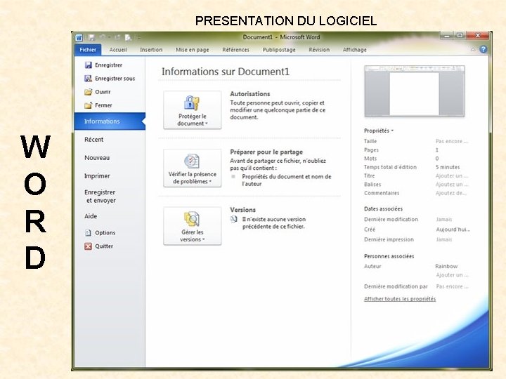 PRESENTATION DU LOGICIEL W O R D 